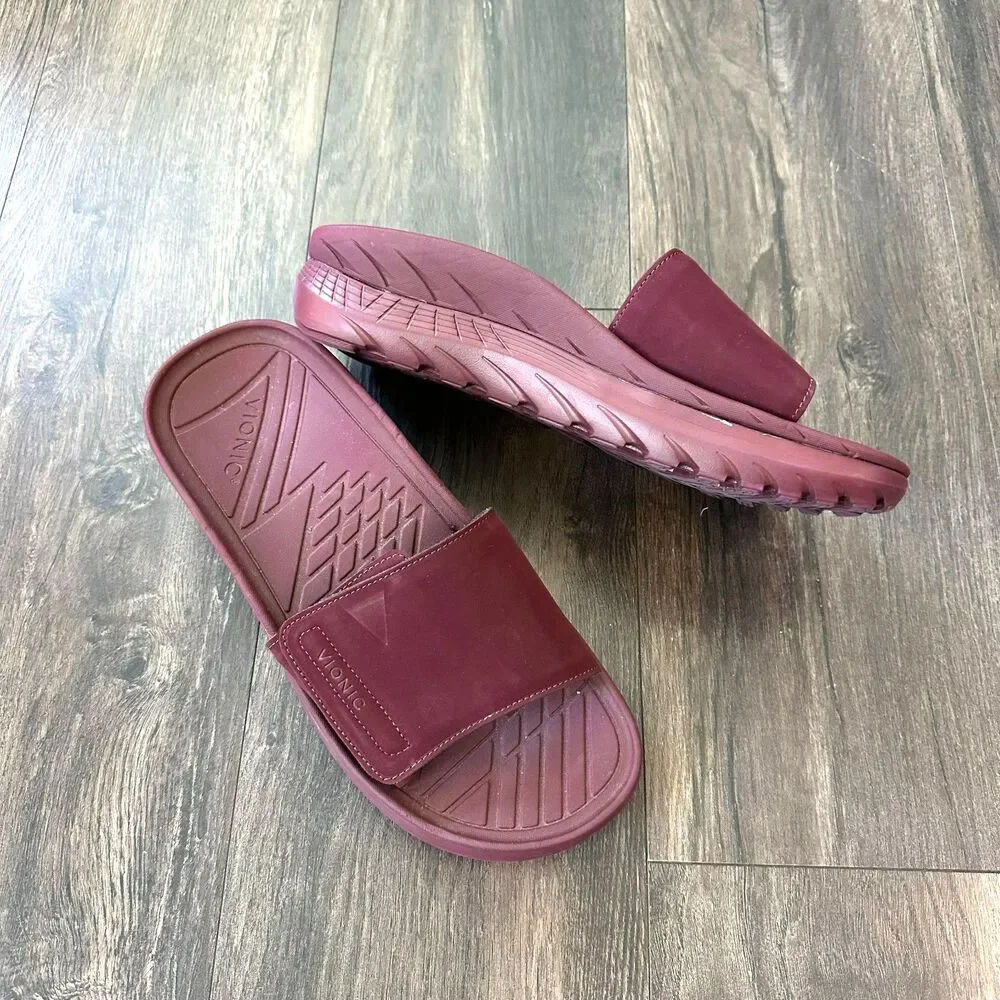 NWOT Vionic Rejuvenate Recovery Slide Sandal Shoe Cinder Rose Wine Red M11.5/W13